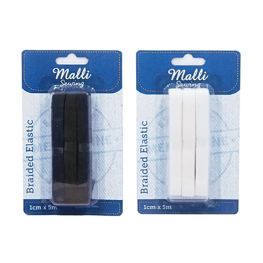 6PK Malli Braided Flat Elastic Band Tape 1cm x 5m - Assorted