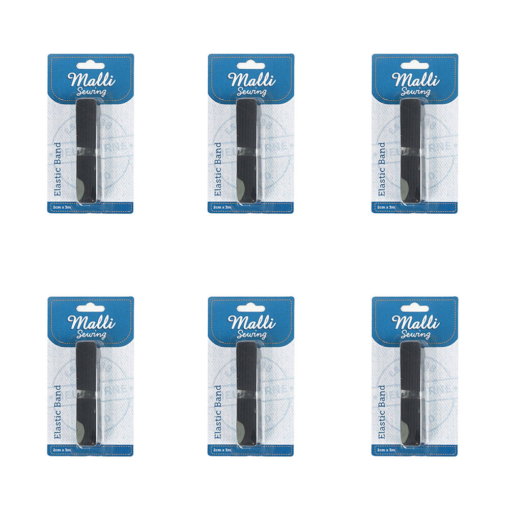 6PK Malli Braided Flat Elastic Band Tape 2cm x 3m - Assorted