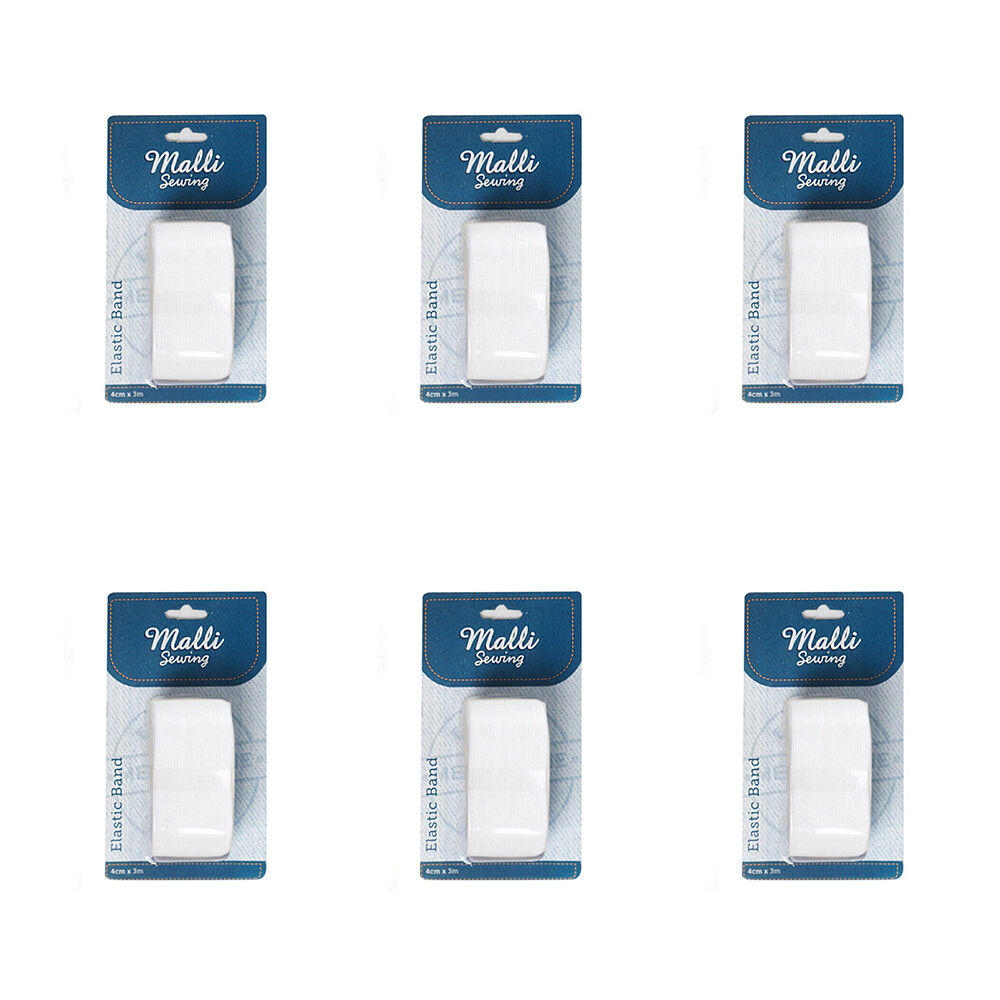 6PK Malli Braided Flat Elastic Band Tape 4cm x 3m - Assorted