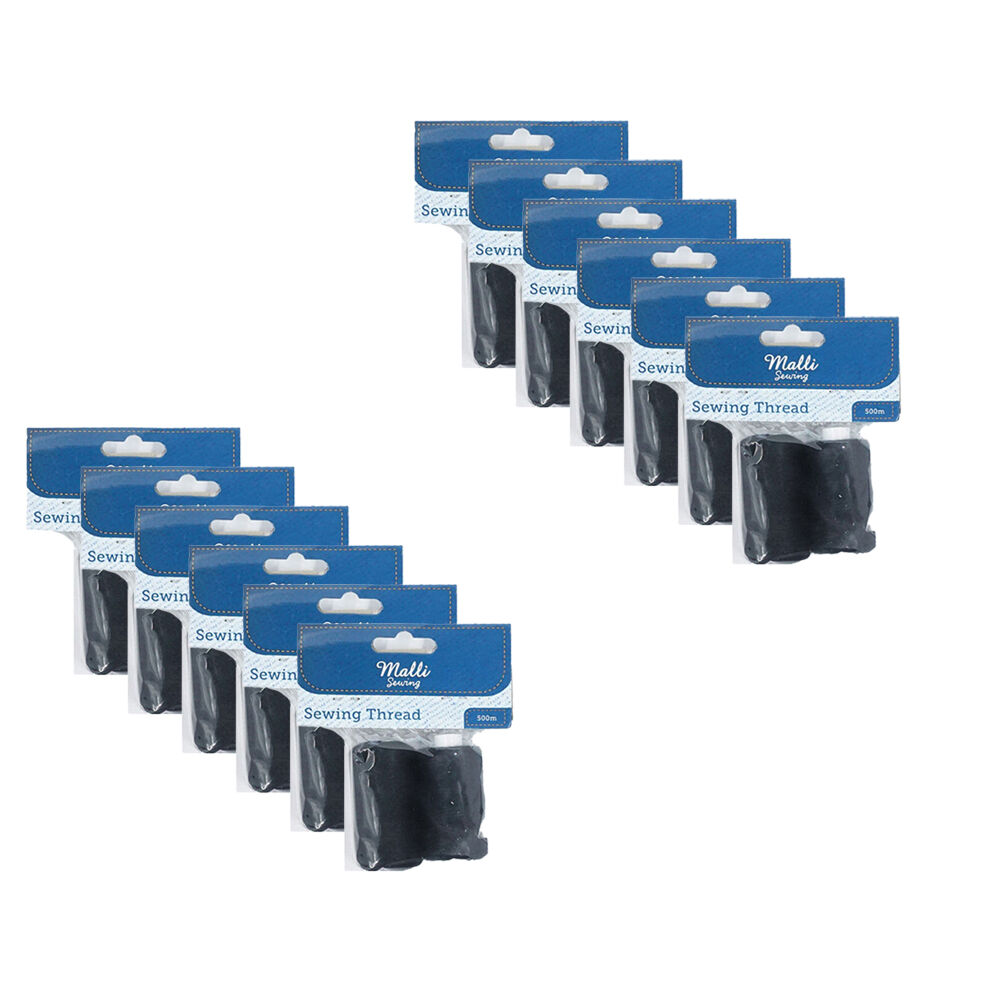 12PK Malli Sewing Thread Spool Hand Sewing Thread 500M - Black