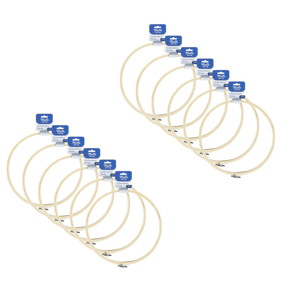 12PK Malli Sewing Round Wooden Embroidery Hoop 25cm - Brown