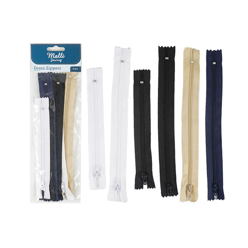 12PK Malli Sewing Nylon Dress/Skirt Close-End Zippers - Assorted