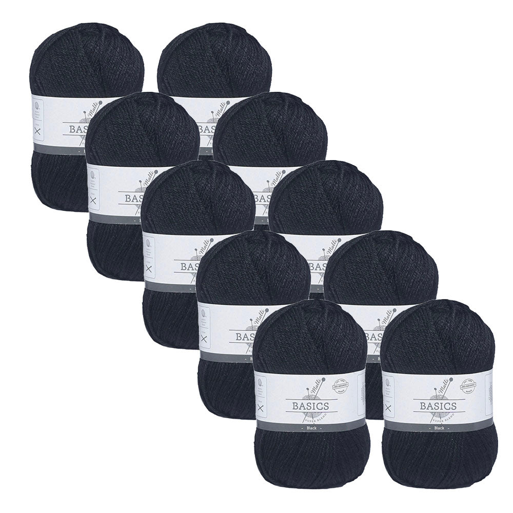 10x Malli Blend Basic 100g Acrylic/Poly Yarn Craft Knitting/Crochet Black
