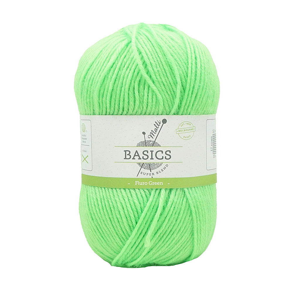 10x Malli Blend Basic 100g Acrylic/Poly Yarn Knitting Craft Flouro Green