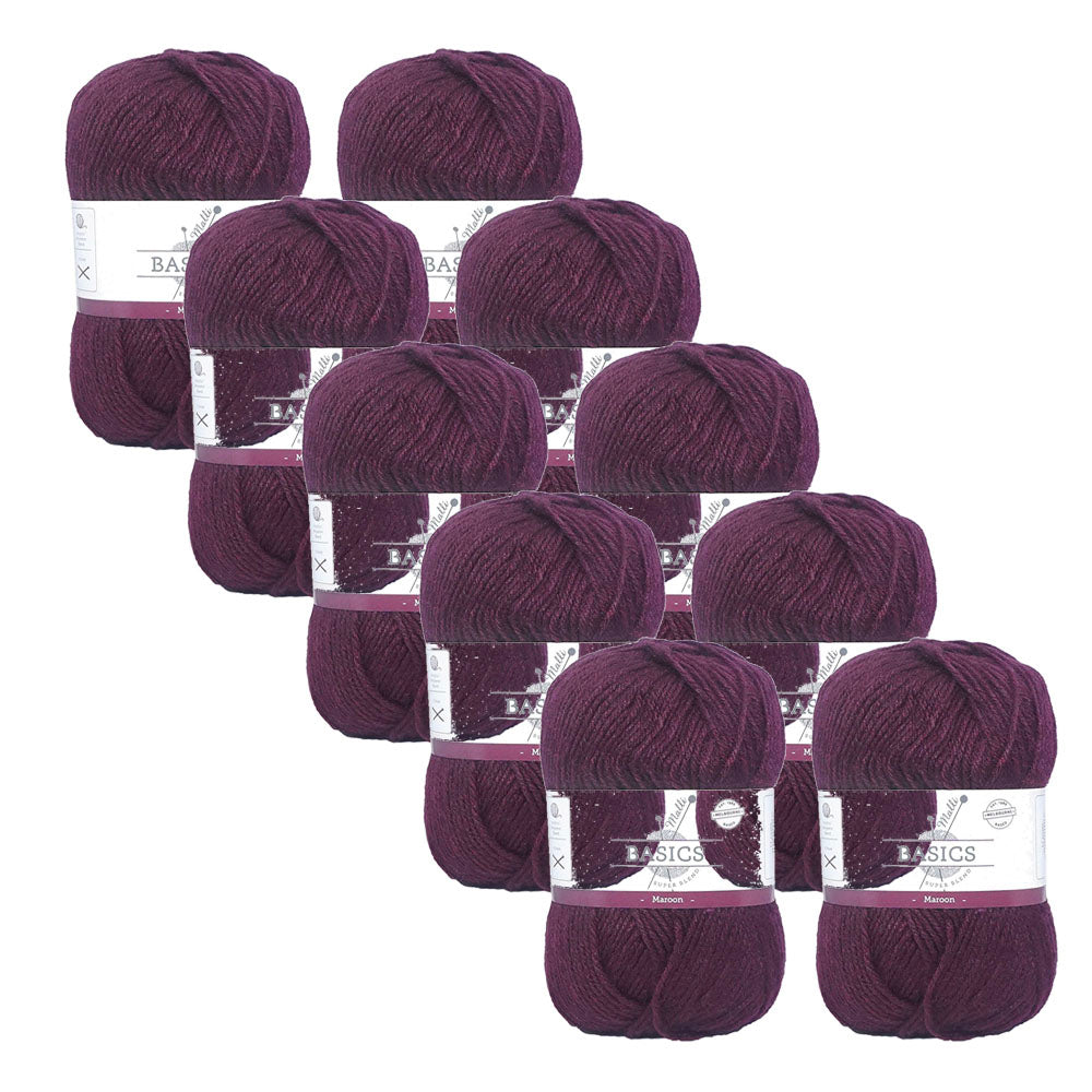 10x Malli Blend Basic 100g Acrylic/Poly Yarn Knitting/Crochet Caft Maroon