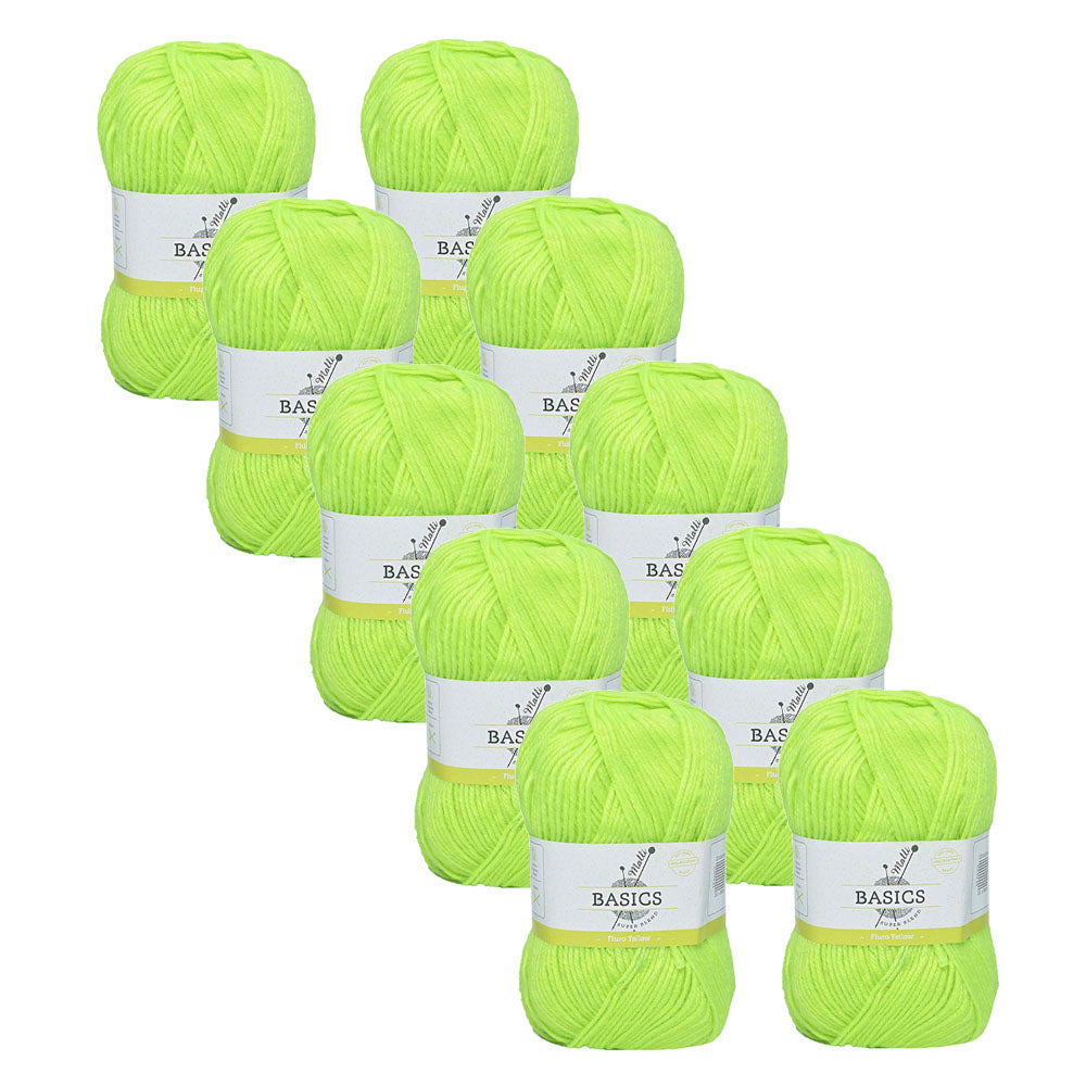 10x Malli Blend Basic 100g Acrylic/Poly Yarn Knitting Craft Flouro Yellow