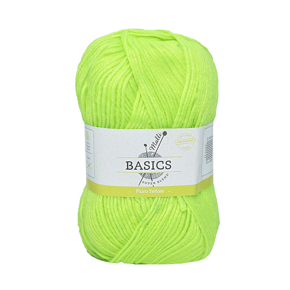 10x Malli Blend Basic 100g Acrylic/Poly Yarn Knitting Craft Flouro Yellow