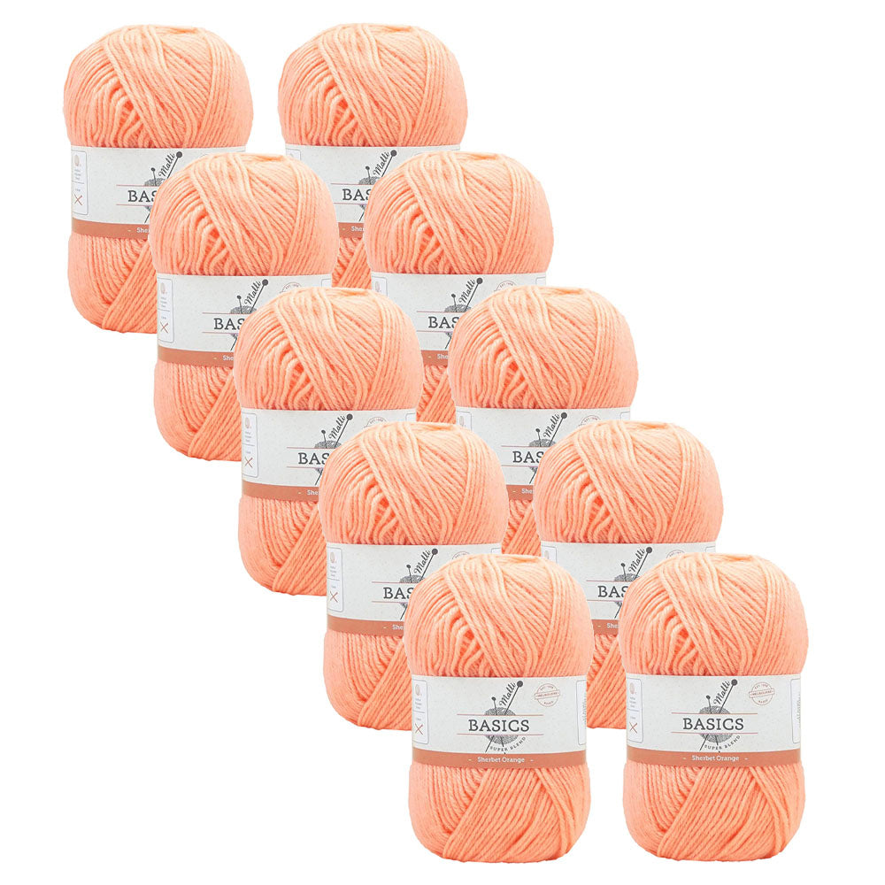 10x Malli Blend Basic 100g Acrylic/Poly Yarn Knitting Sherbet Orange