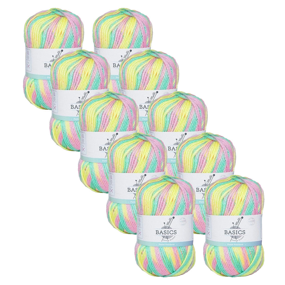 10x Malli Blend Basic Multi Colour 100g Acrylic/Poly Yarn Pastel Rainbow