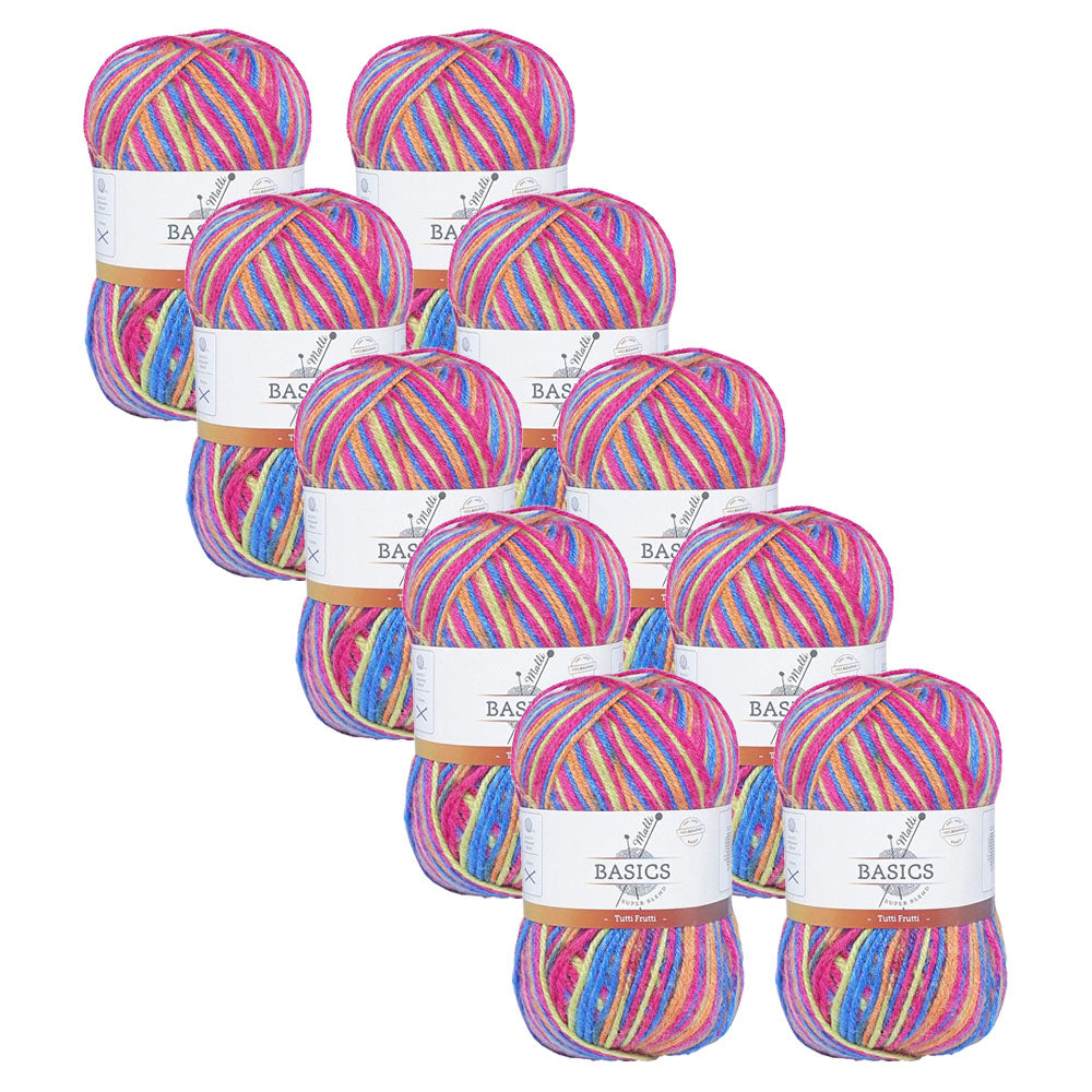 10x Malli Blend Basic Multi Colour 100g Acrylic/Poly Yarn Tutti Frutti
