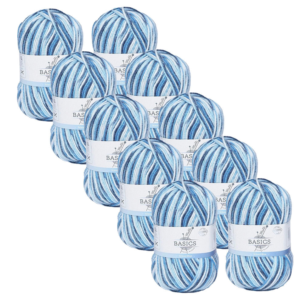 10x Malli Blend Basic Multi Colour 100g Acrylic/Poly Yarn School Blue