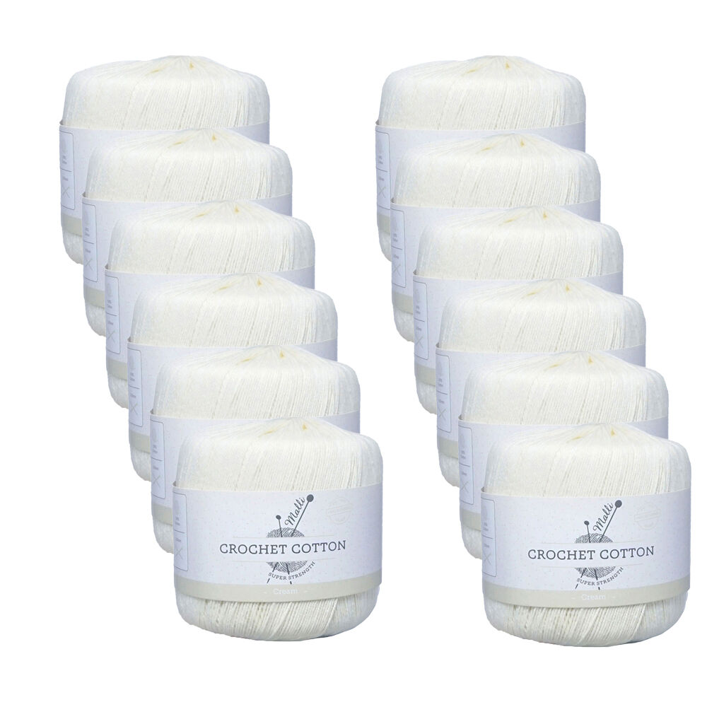 12PK Malli Super Strength 100% Cotton Crochet Knitting Yarn 3ply 50g Cream