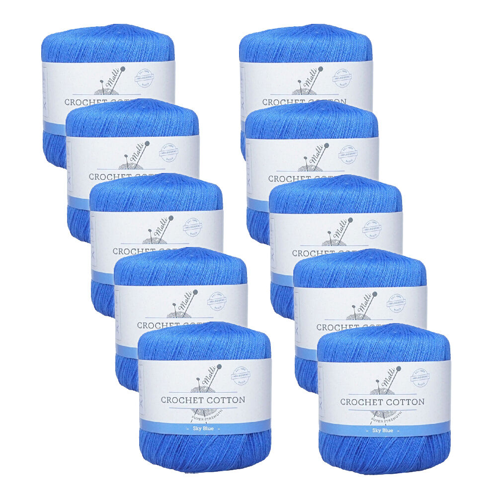 10PK Malli Super Strength 100% Cotton Crochet Knitting Yarn 3ply 50g Sky Blue