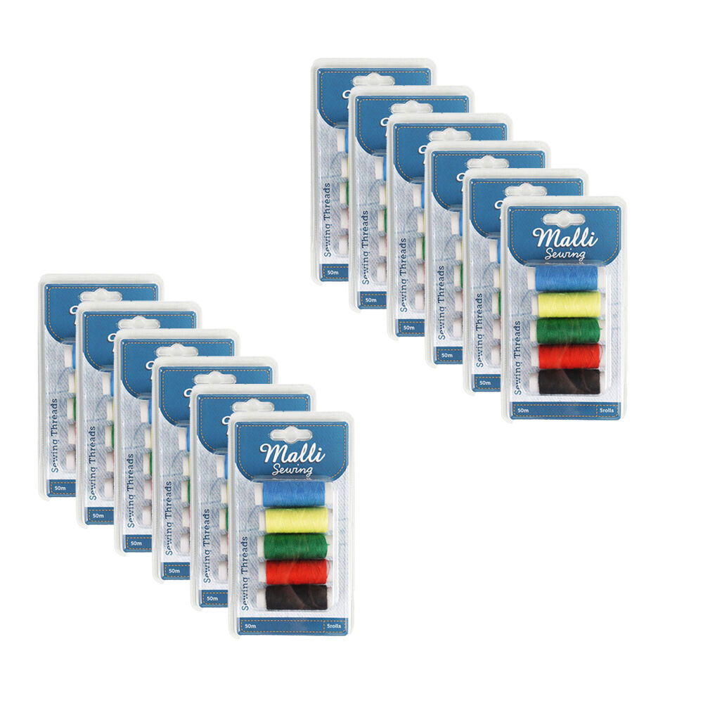 12PK 5pk Malli Sewing Coloured Sewing Thread 50M - Assorted