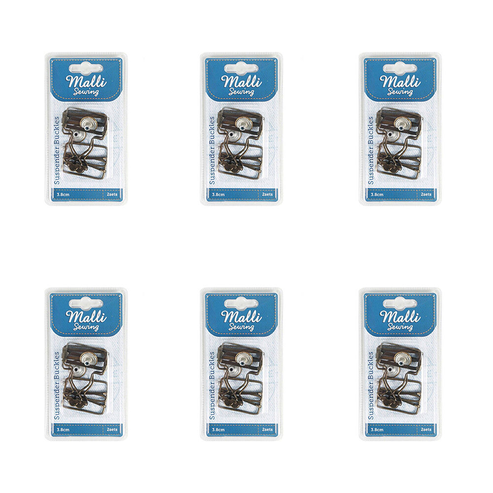 6x 2pc Malli Sewing Metal Suspender Buckles 3.8cm - Assorted