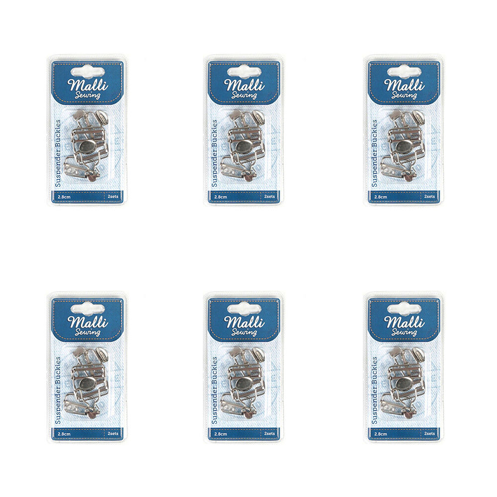 6x 2pc Malli Sewing Metal Suspender Buckles 2.8cm - Assorted