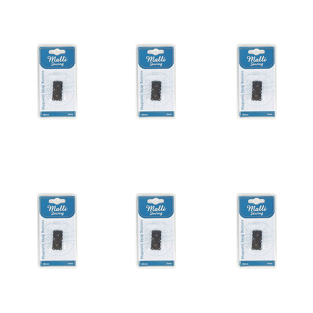 6PK Malli Sewing Sew On Magnetic Metal Snap Buttons 18mm - Assorted