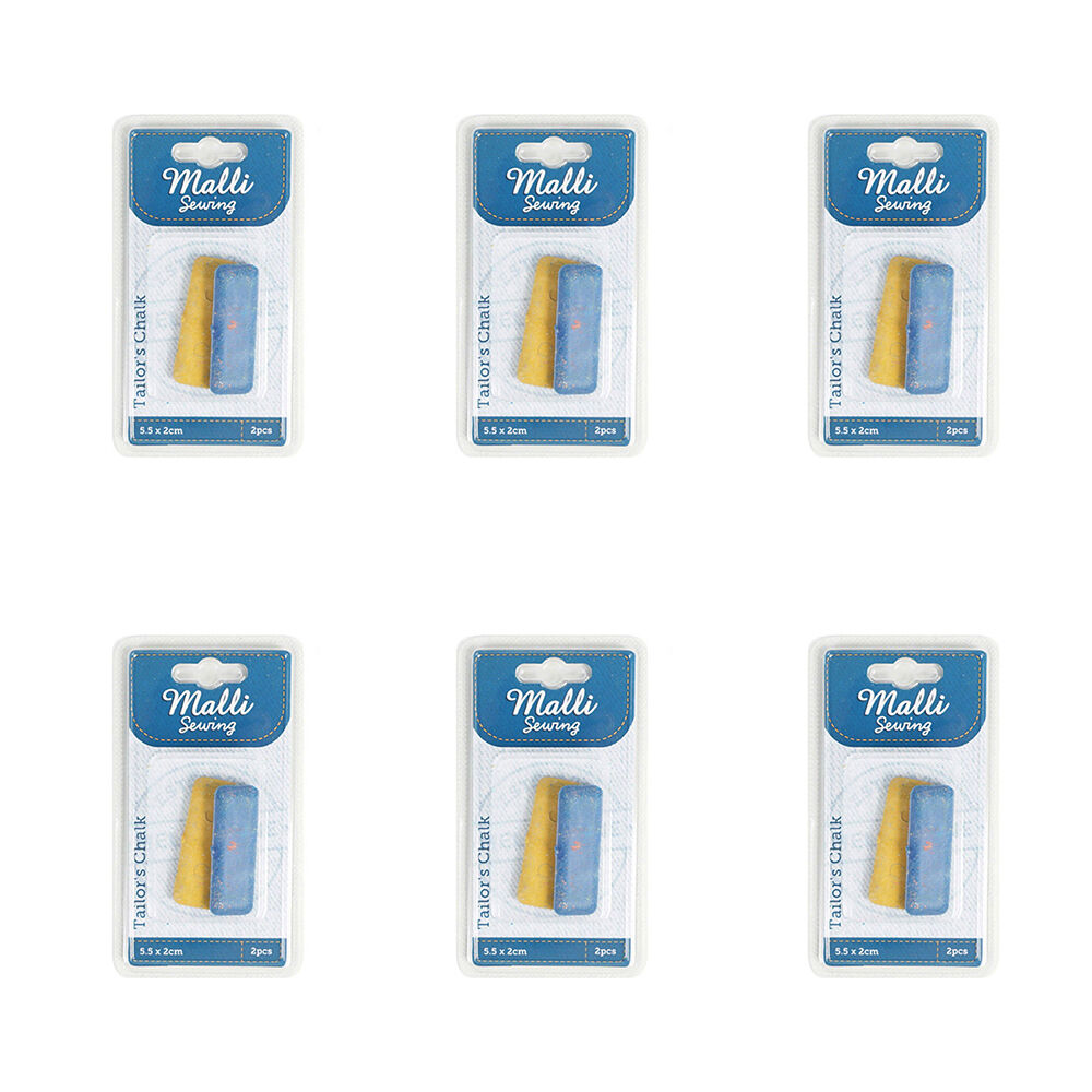 6x 2pc Malli Tailor's Chalk Fabric Marking Tool 5.5x2cm - Assorted