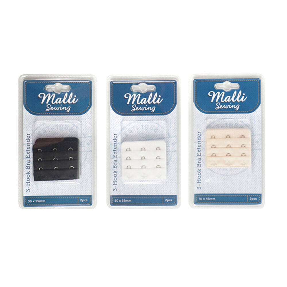 6x 2pc Malli 3-Hook  Adjustable Bra Extender 1250x55mm Assorted