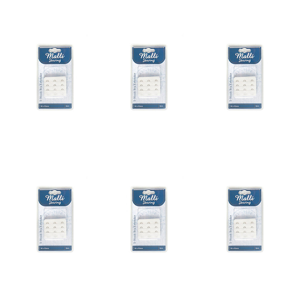 6x 2pc Malli 3-Hook  Adjustable Bra Extender 1250x55mm Assorted