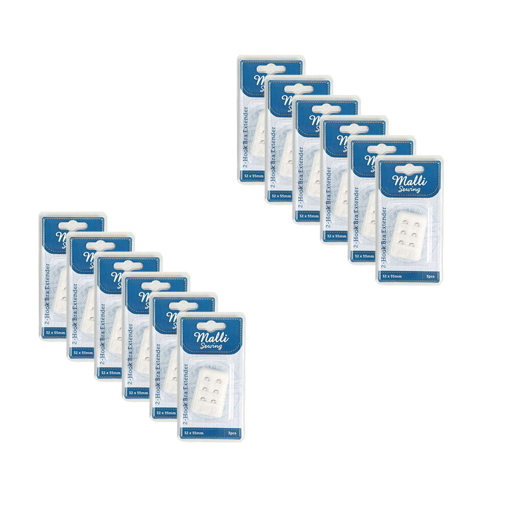 12x 3pc Malli 2-Hook  Adjustable Bra Extender 1232x55mm Assorted