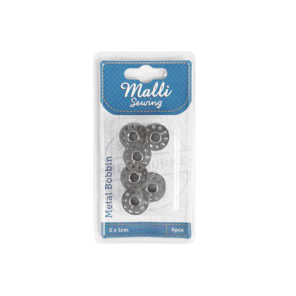 12x 6pc Malli Sewing Metal Compact Sewing Bobbins 2cm - Grey