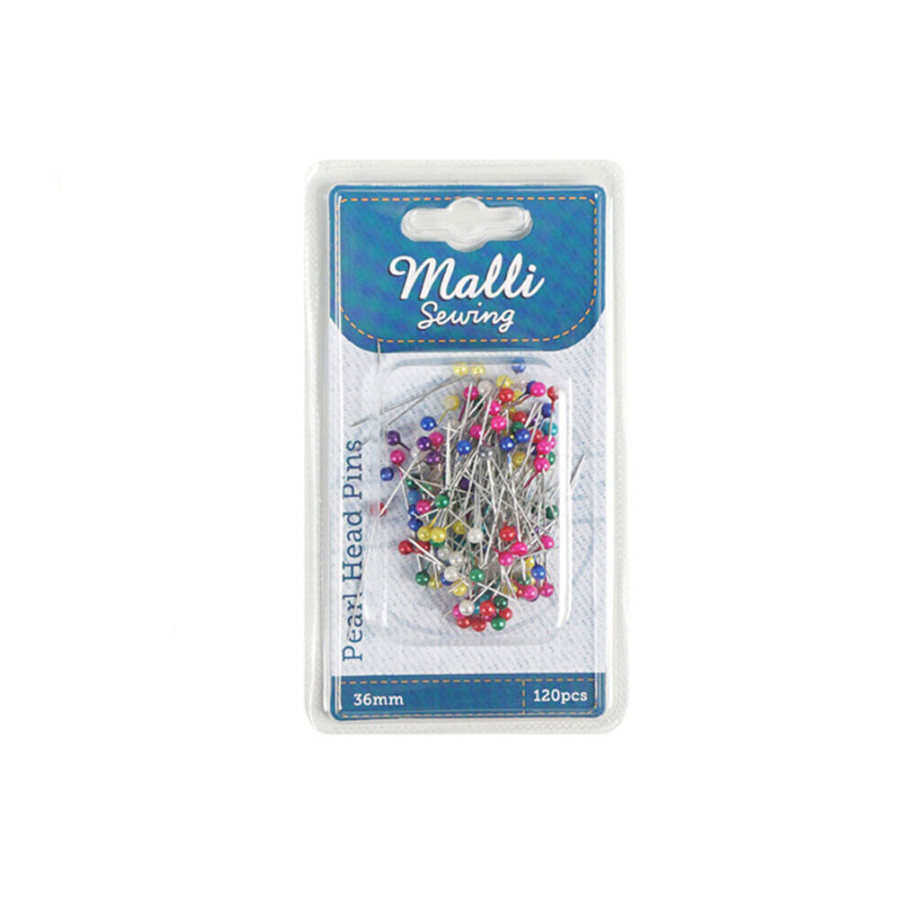 6x 120pc Malli Sewing Metal Pearl Head Pins 36mm - Assorted