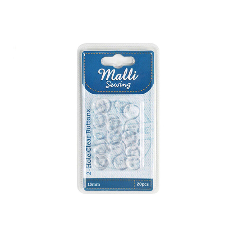 6x 20pc Malli Sewing Clear Plastic Sewing Round Buttons 15mm