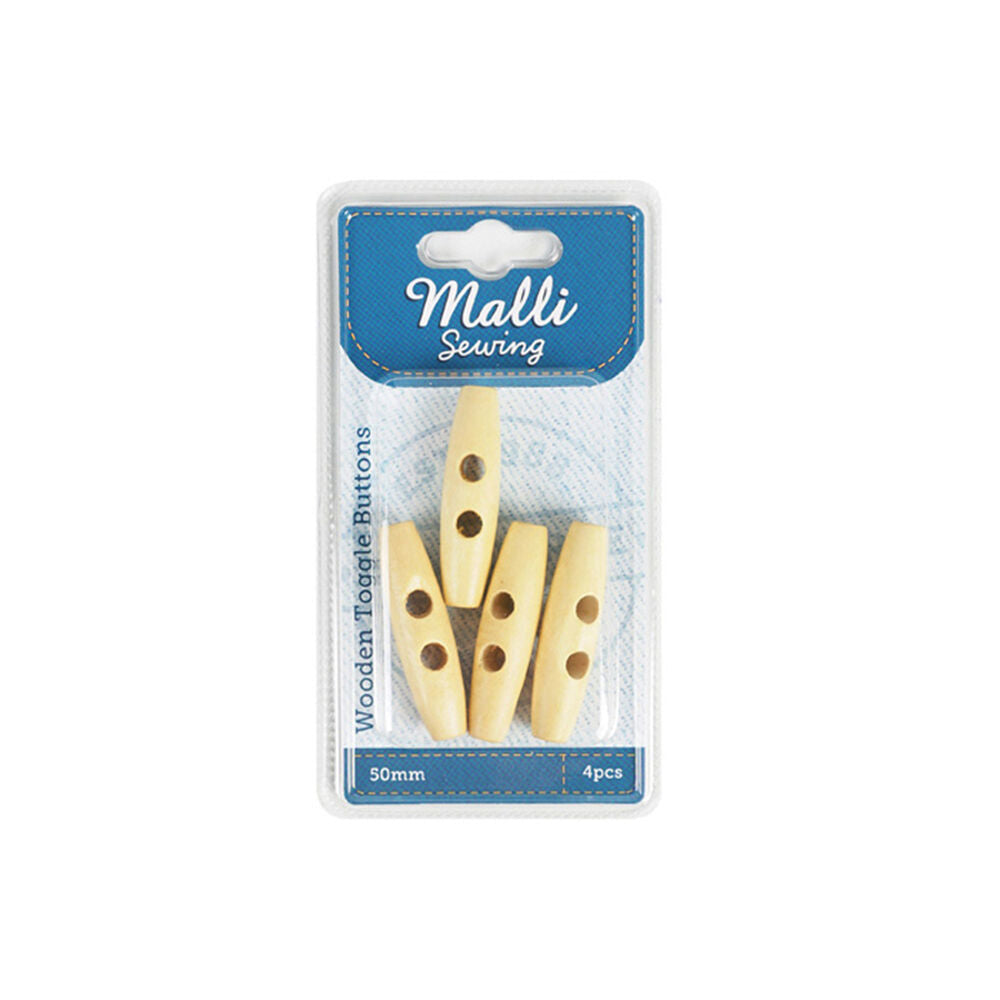 6x 4pc Malli Sewing Wooden Toggle Buttons 50mm - Brown