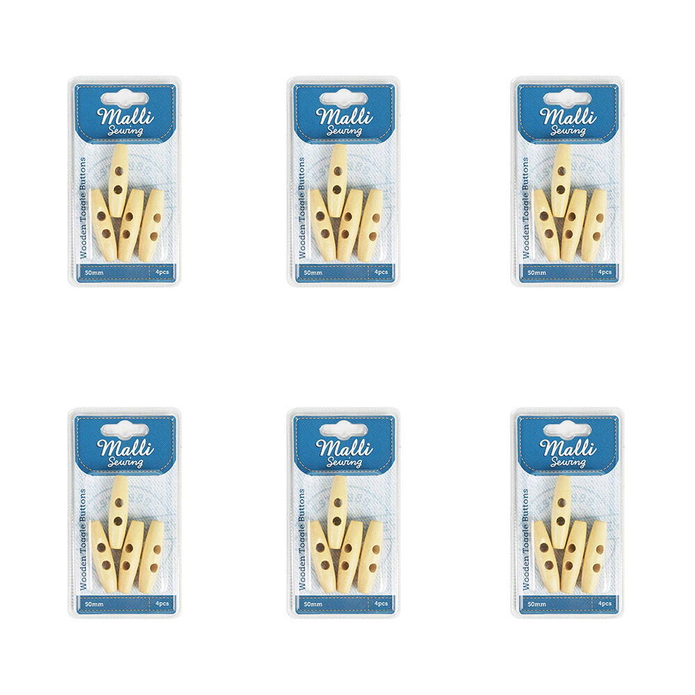 6x 4pc Malli Sewing Wooden Toggle Buttons 50mm - Brown
