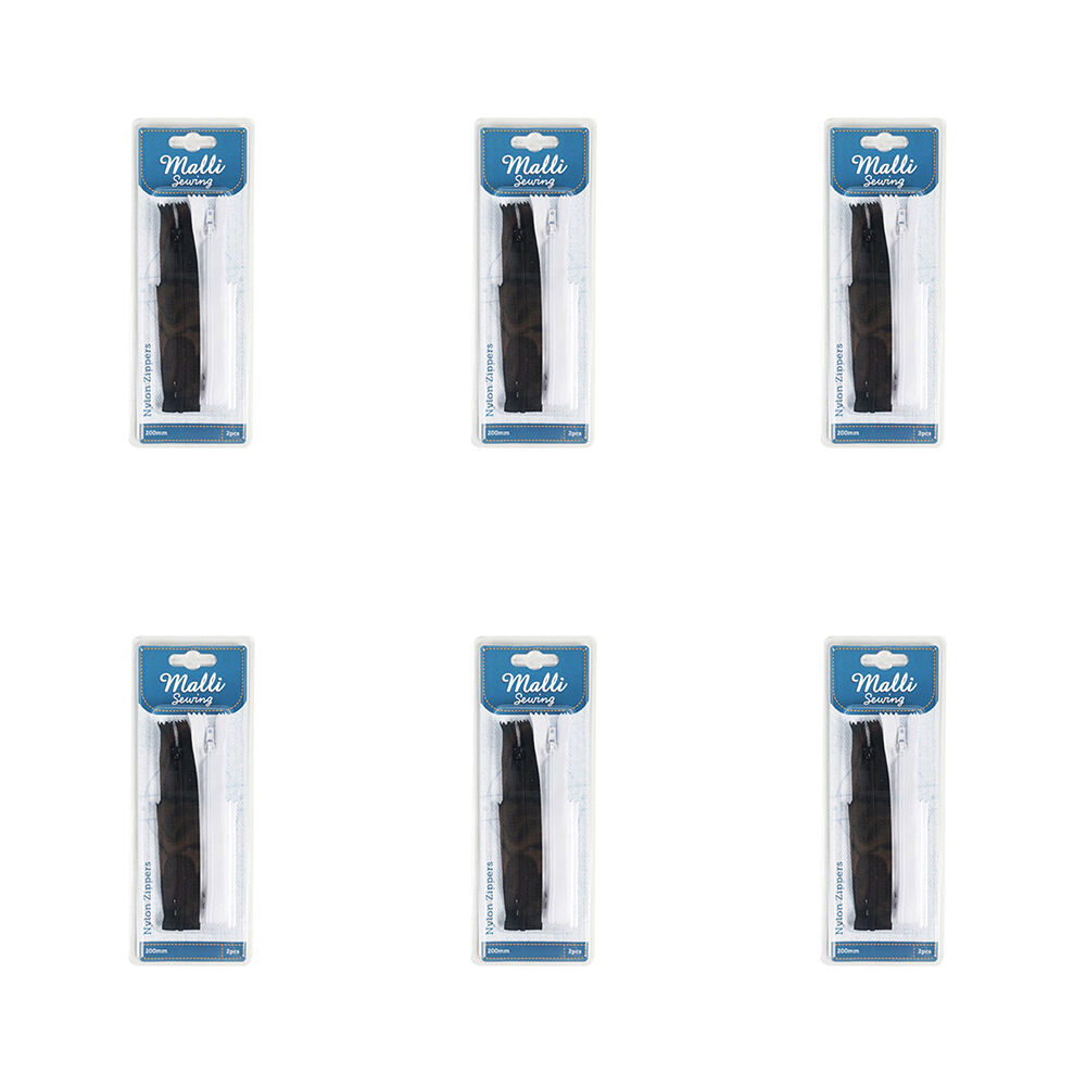 6x 2pc Malli Sewing Nylon/Metal Black & White Zippers 20cm