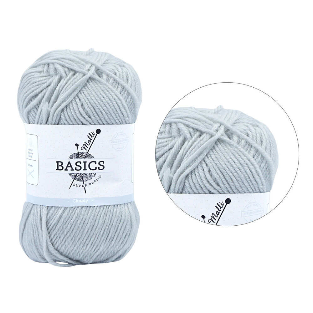 10PK Malli Super Blend Basic Crochet Knitting Yarn 8ply 100g 16x9cm Cloudy
