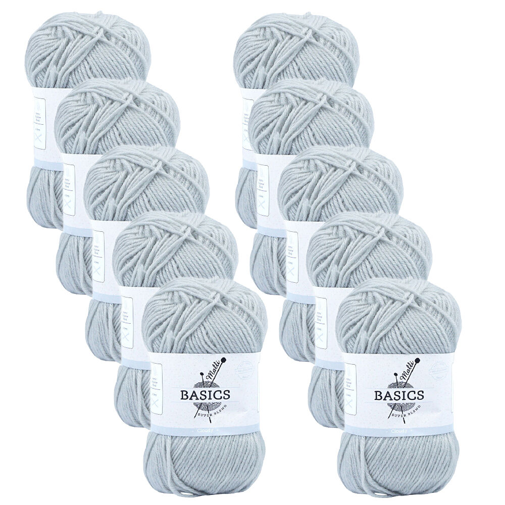10PK Malli Super Blend Basic Crochet Knitting Yarn 8ply 100g 16x9cm Cloudy