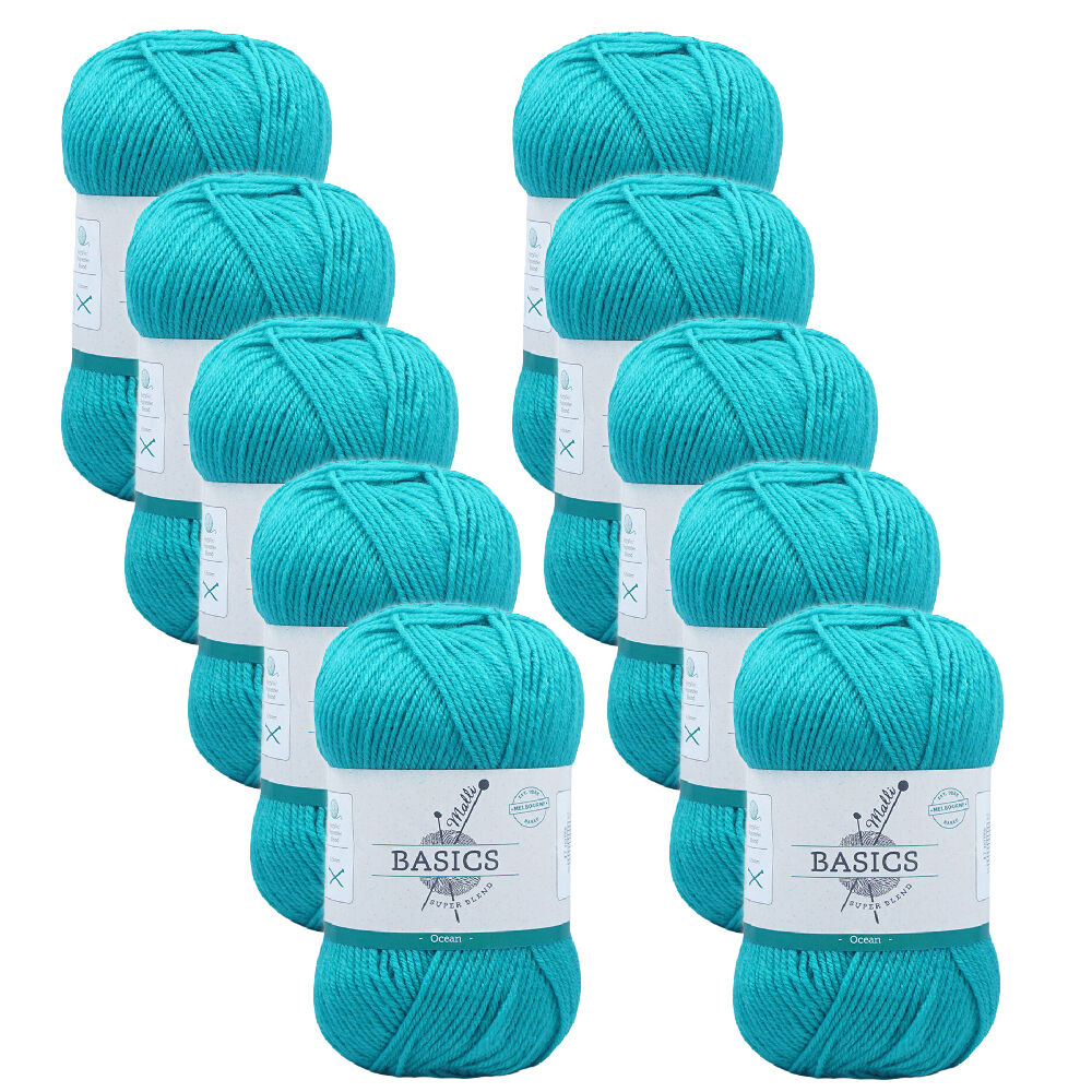 10PK Malli Super Blend Basic Crochet Knitting Yarn 8ply 100g 16x9cm Ocean