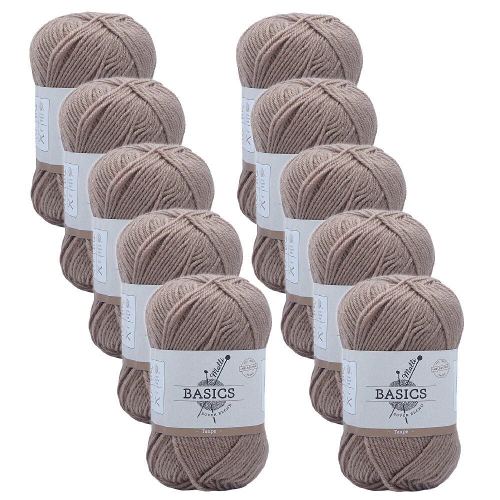 10PK Malli Super Blend Basic Crochet Knitting Yarn 8ply 100g 16x9cm Taupe