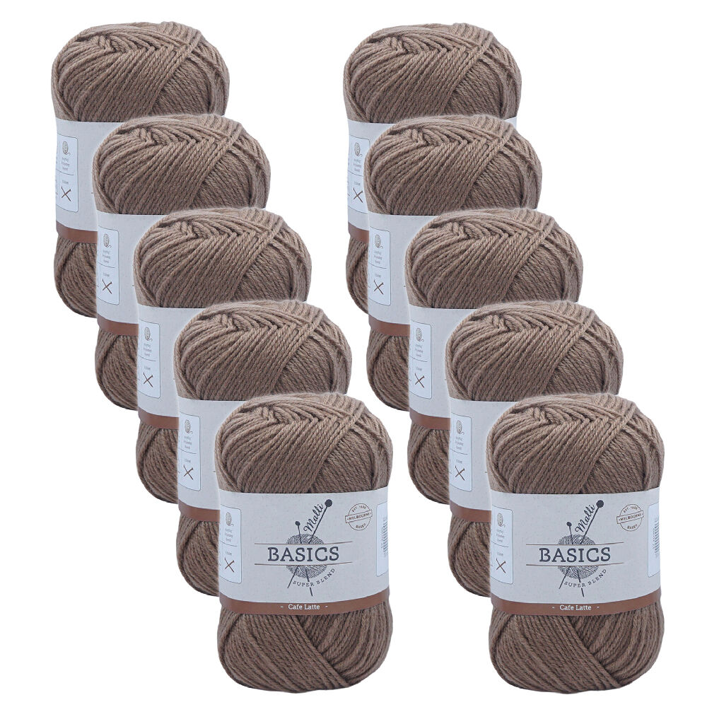 10PK Malli Super Blend Basic Crochet Knitting Yarn 8ply 100g 16x9cm Cafe Latte