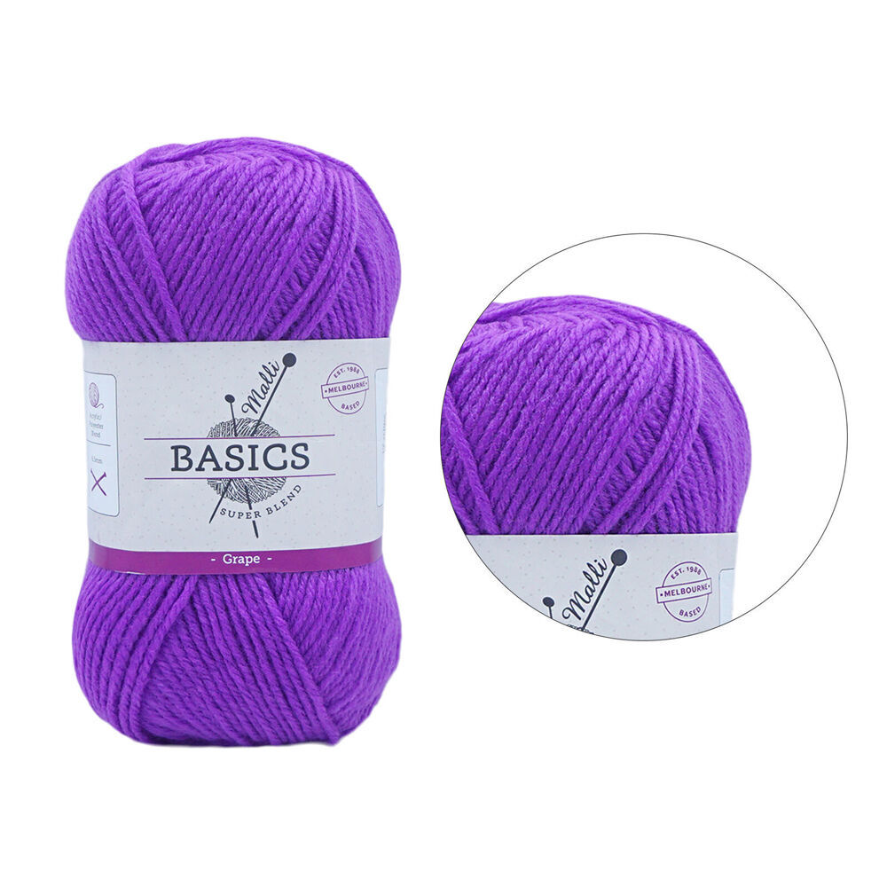 10PK Malli Super Blend Basic Crochet Knitting Yarn 8ply 100g 16x9cm Grape
