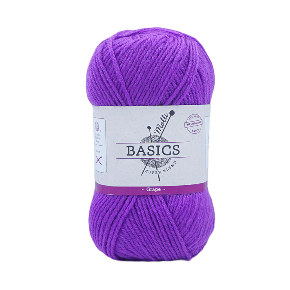 10PK Malli Super Blend Basic Crochet Knitting Yarn 8ply 100g 16x9cm Grape