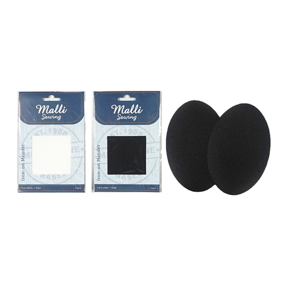 12PK Malli Sewing  Iron-On Mender Fabric Patch Black/White Asstd