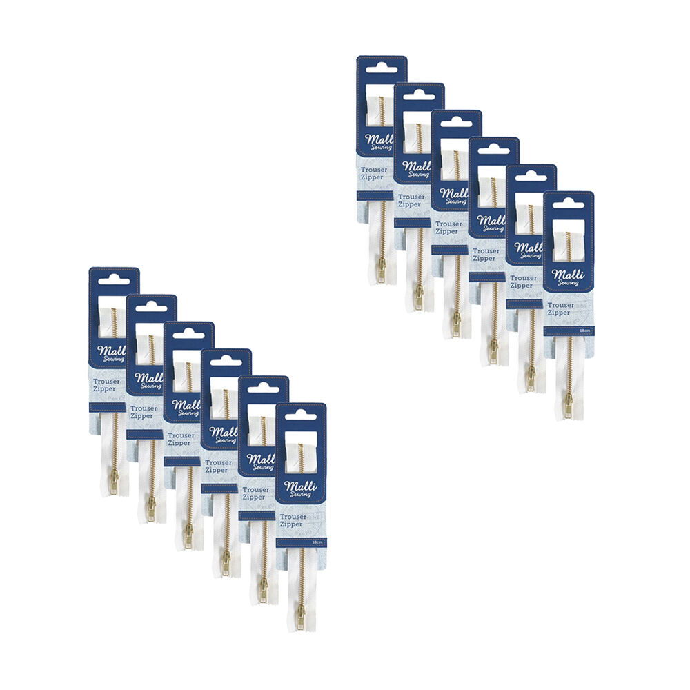 12PK Malli Sewing Metal Trouser Replacement Zipper 18cm - Assorted