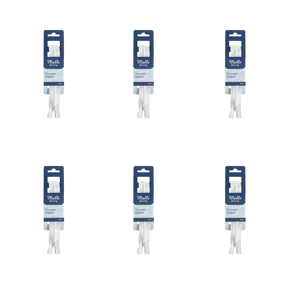 6PK Malli Sewing Nylon Trouser Replacement Zipper 18cm - Assorted