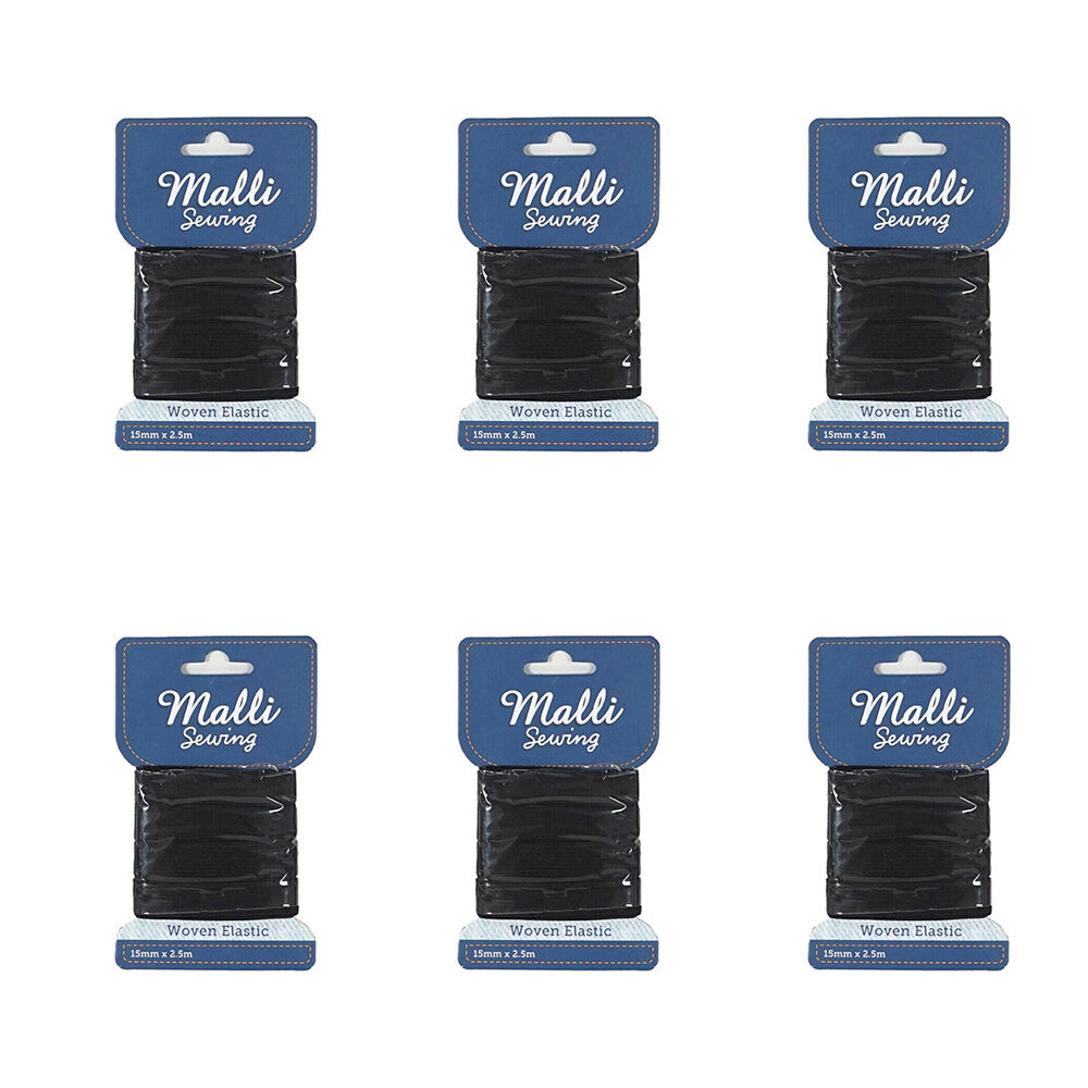 6PK Malli Sewing Soft Elastic Band Cord 15mm x 2.5M - Assorted