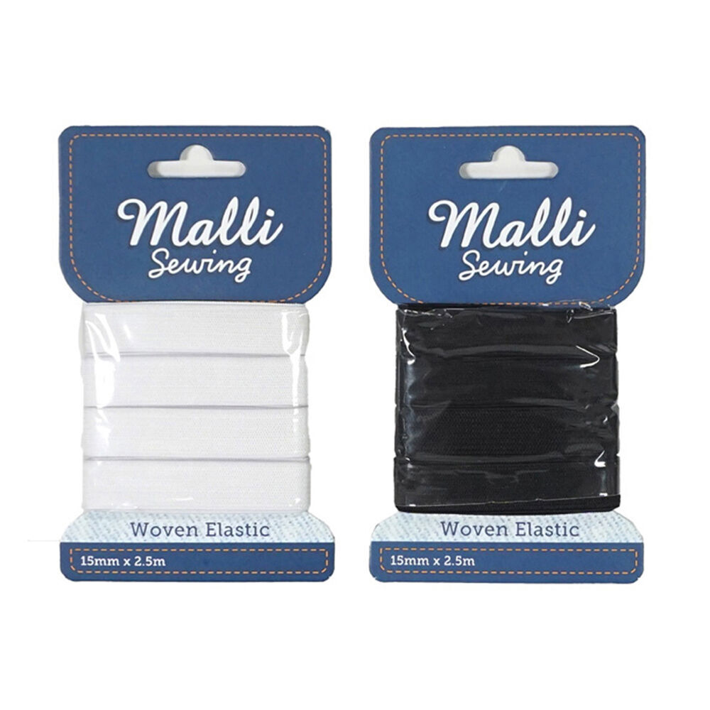 6PK Malli Sewing Soft Elastic Band Cord 15mm x 2.5M - Assorted