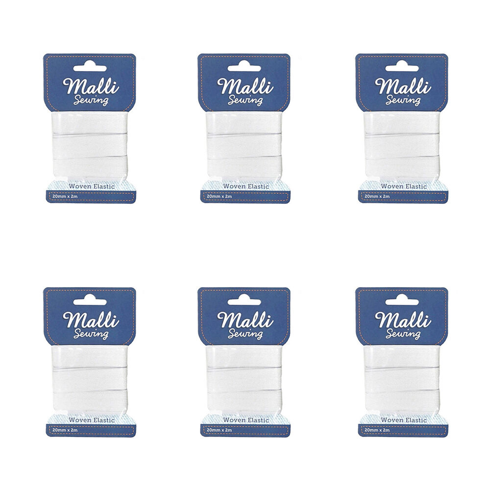 6PK Malli Sewing Soft Elastic Band Cord 20mm x 2M - Assorted