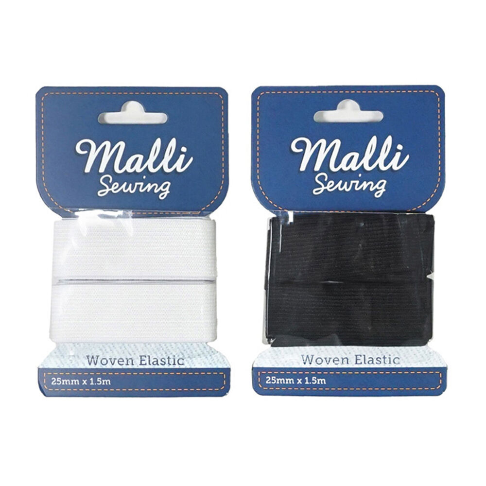 12PK Malli Sewing Soft Elastic Band Cord 25mm x 1.5M - Assorted