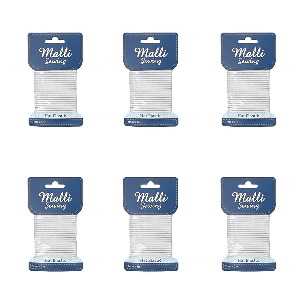 6PK Malli Sewing Round Hat Polyester/Latex Elastic Cord/String 3mm x 3M Assorted