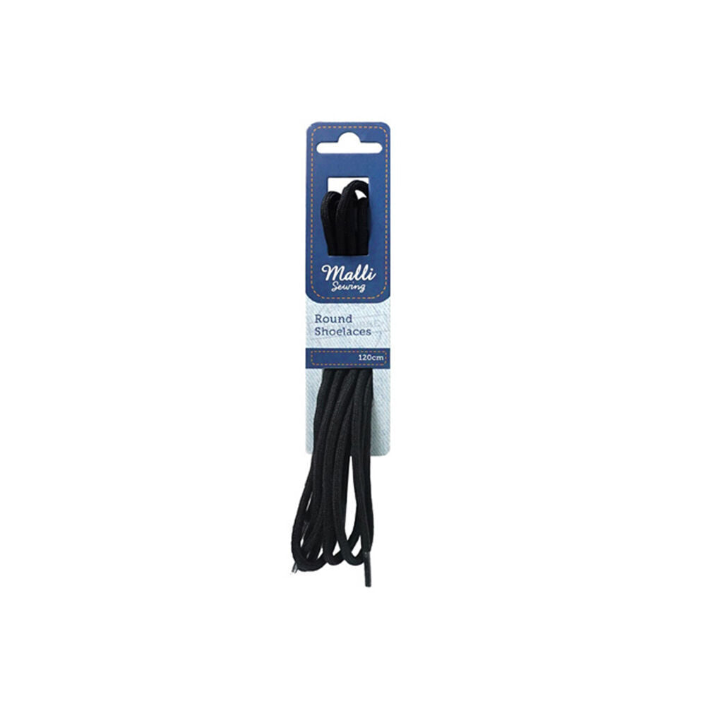 12PK Malli Sewing Round Replacement Shoelaces 120cm - Black