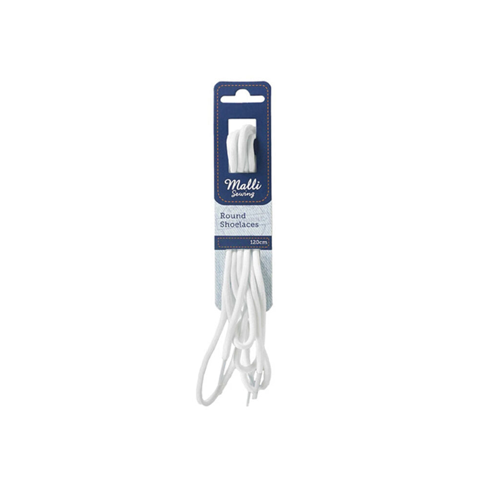 12PK Malli Sewing Round Replacement Shoelaces 120cm - White