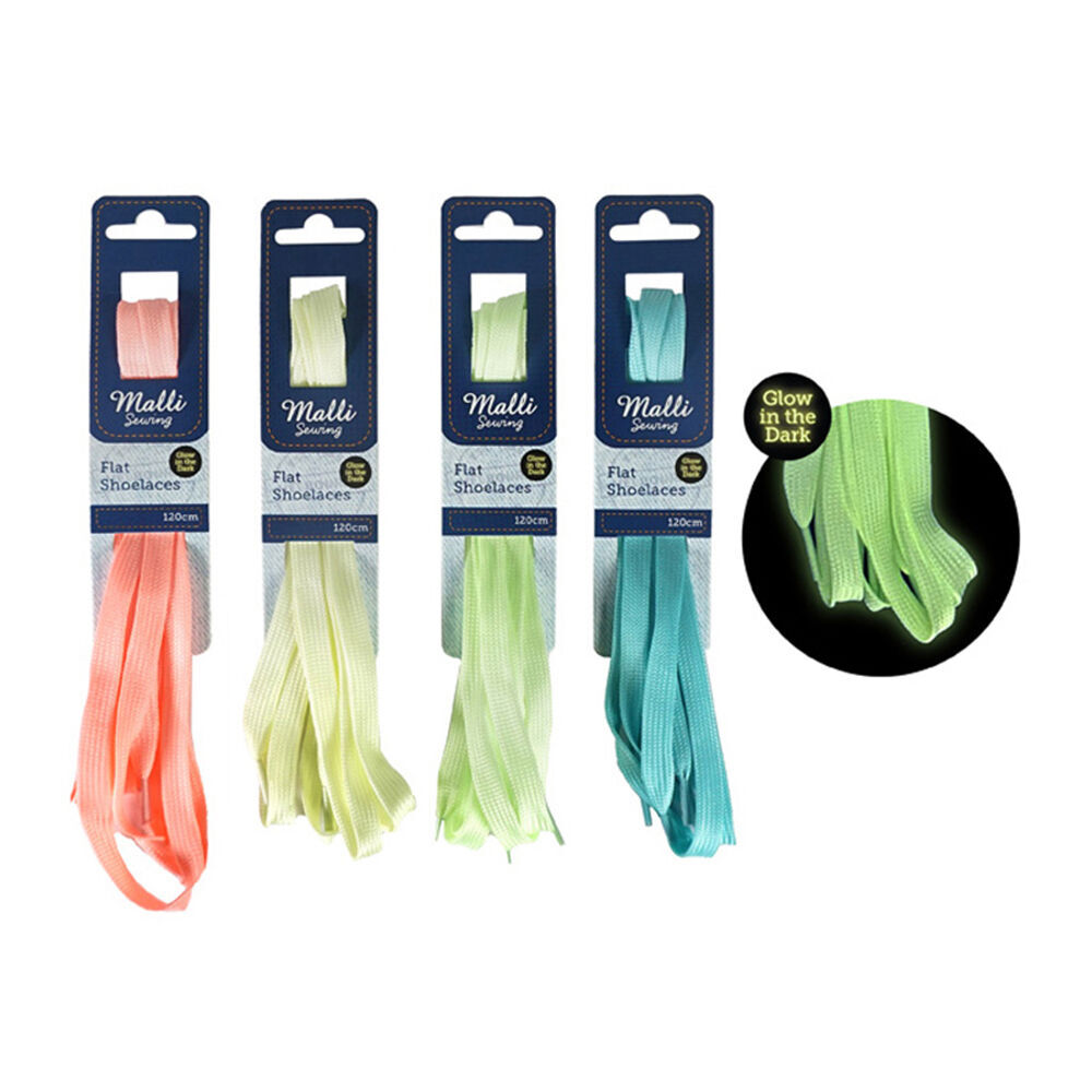 12PK Malli Sewing Glow In Dark Shoe Lace 120cm - Assorted