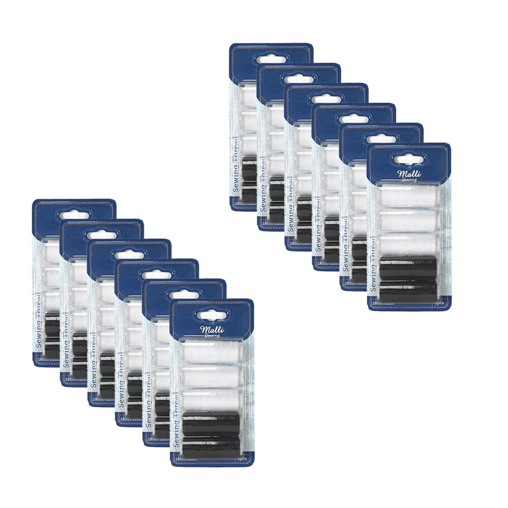 12x 5pc Malli 180M DIY Sewing Thread Spools - White/Black